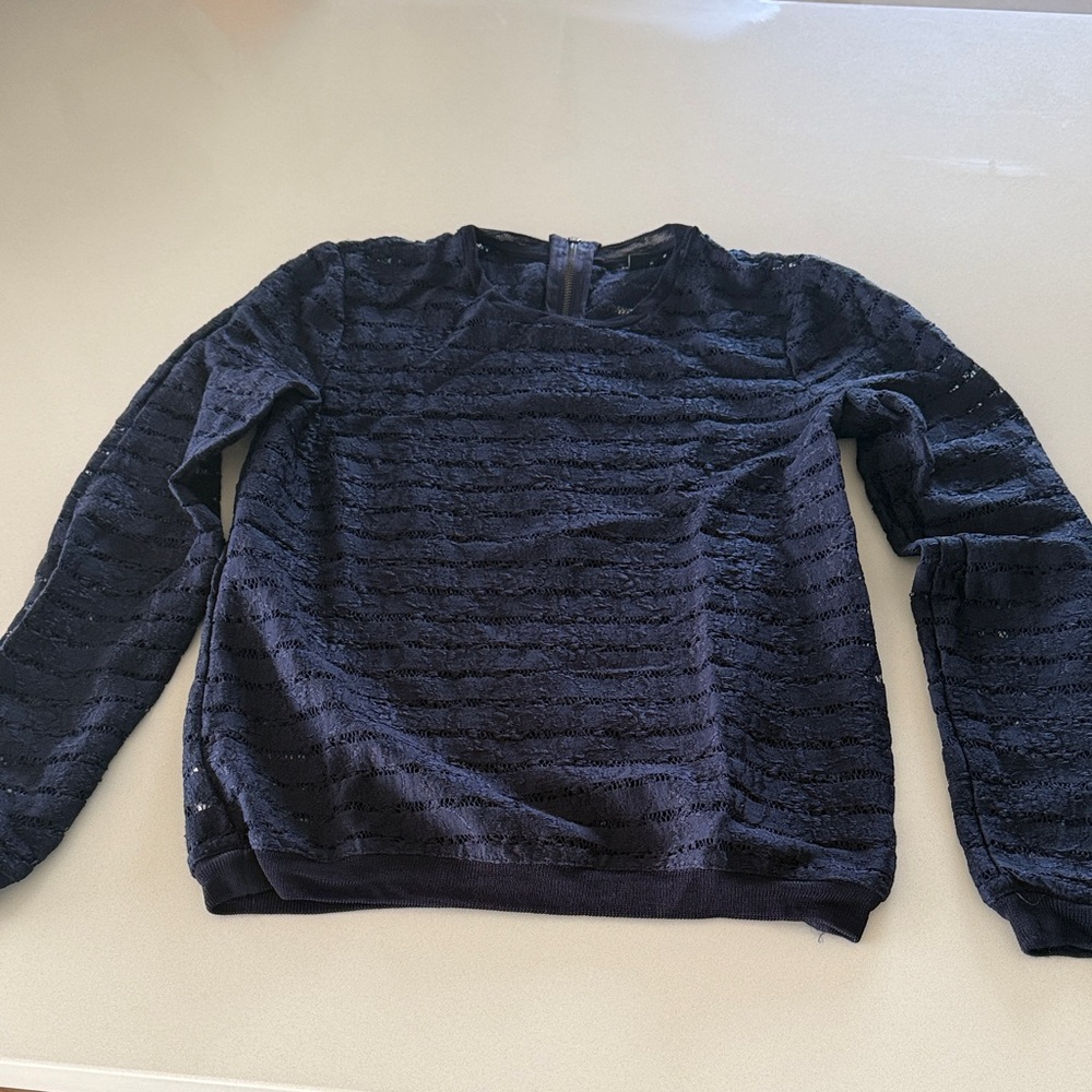 Women’s Navy Textured Long-Sleeve Sweater
